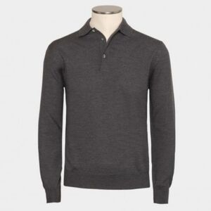 Gran Sasso Long Sleeve Polo Flax Viscose Blend Charcoal Men's XL